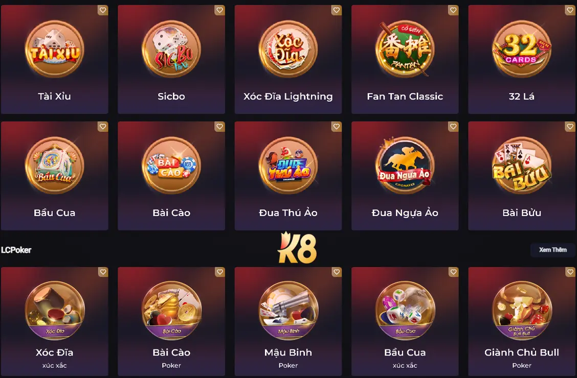 Kho trò chơi có mặt tại địa chỉ K8bet